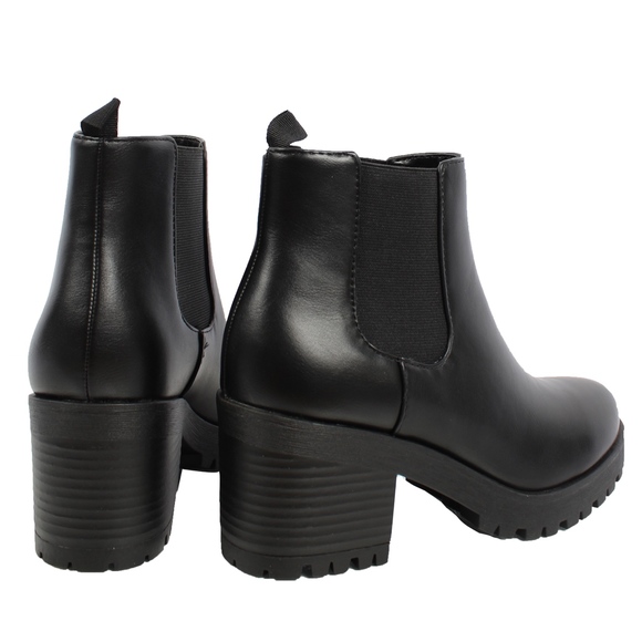 Black Chelsea Lug Platform Block Heel Anke Boot - Picture 3 of 7